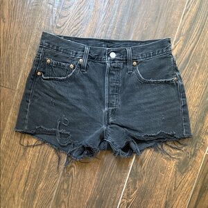 Levi’s 501 Black Distressed Denim Shorts W28